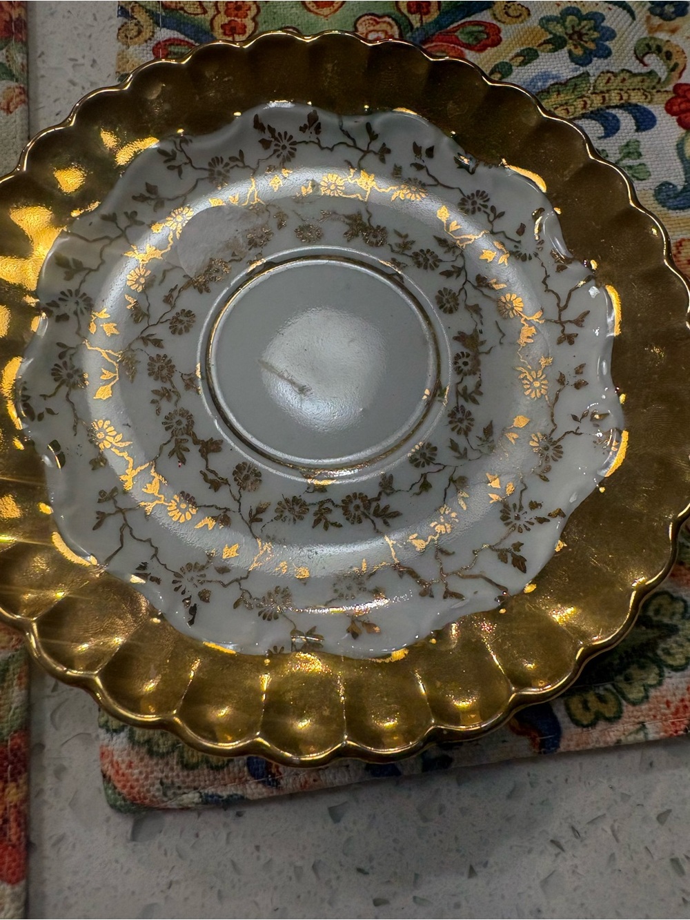 Elegant White and Gold Decorative Plate - Unbranded